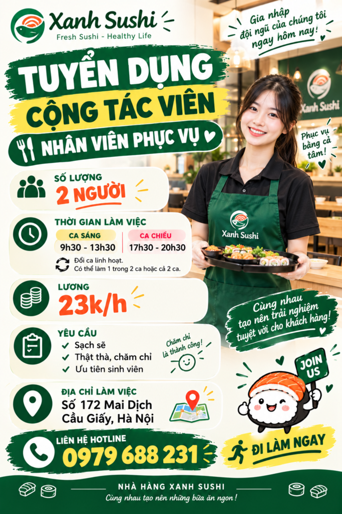 Tuyển nhân viên phục vụ sushi