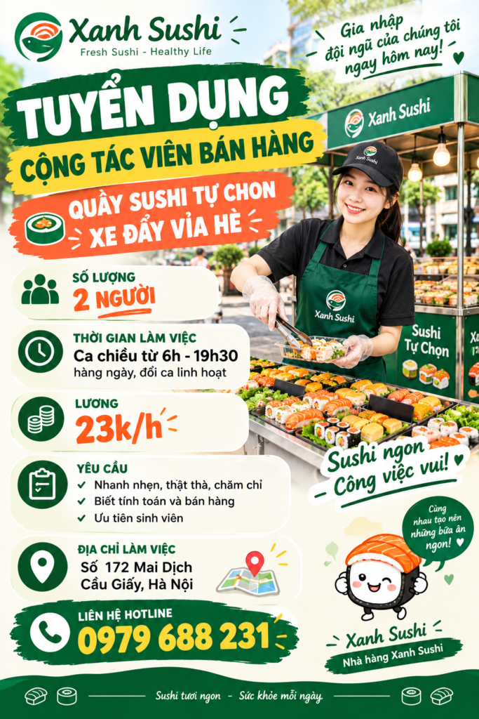 tuyển cộng tác viên bán hàng sushi tự chọn