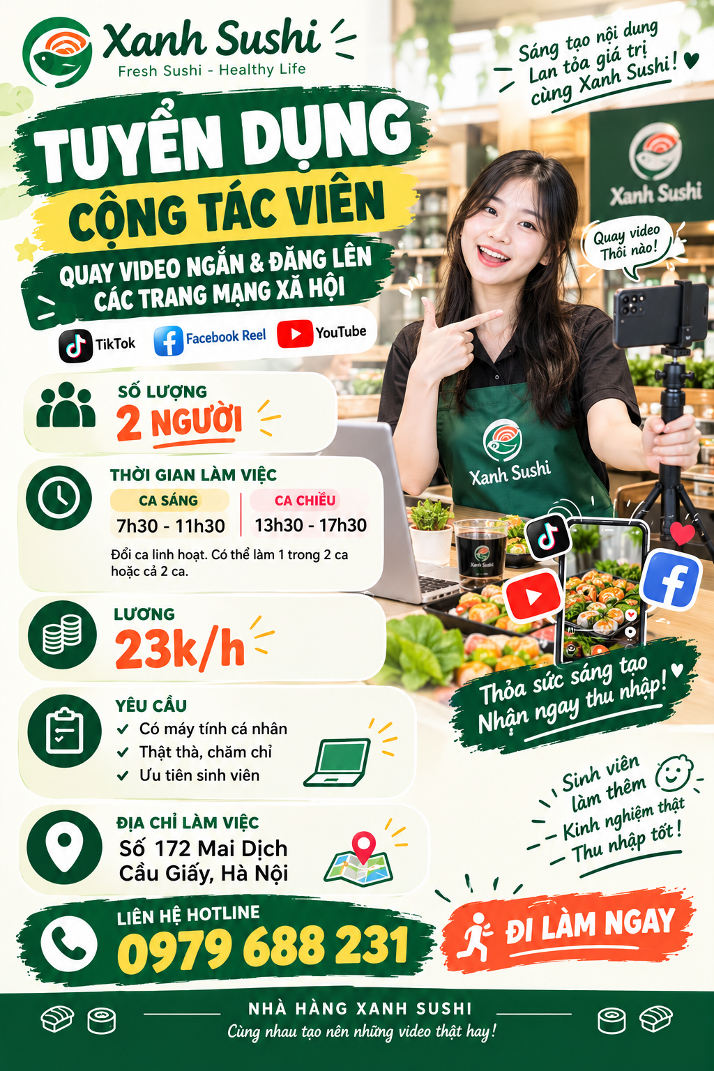 tuyển nhân viên quay video ngắn đăng lên mạng xã hội
